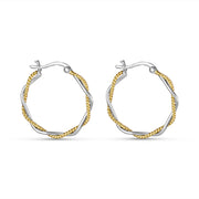 Swirl Vines Double Hoops Two Tone 925 Sterling Silver Hoop Earrings